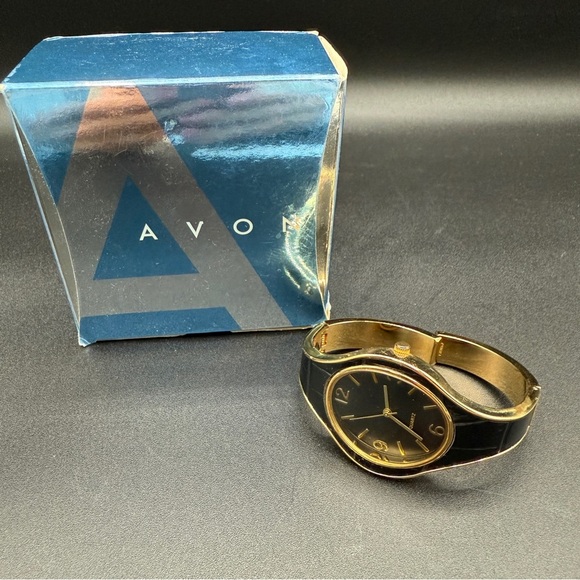 Vintage Avon Bold Cuff Black with Gold-Trimmed Wristwatch - Working - Picture 3 of 17